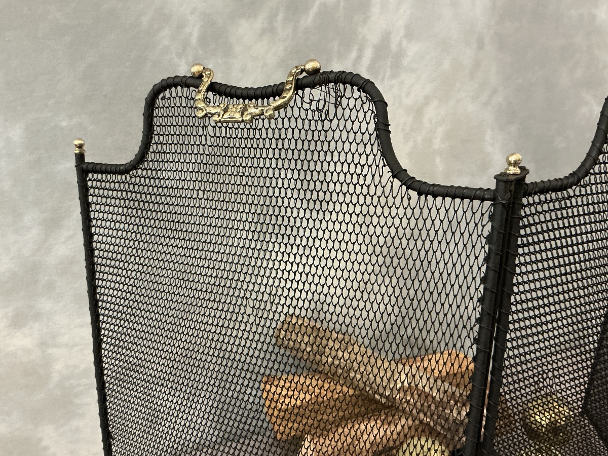 Antique Blackened Iron Fireplace Screen From The 19th Century -photo-2
