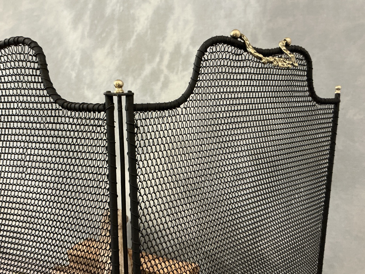 Antique Blackened Iron Fireplace Screen From The 19th Century -photo-4