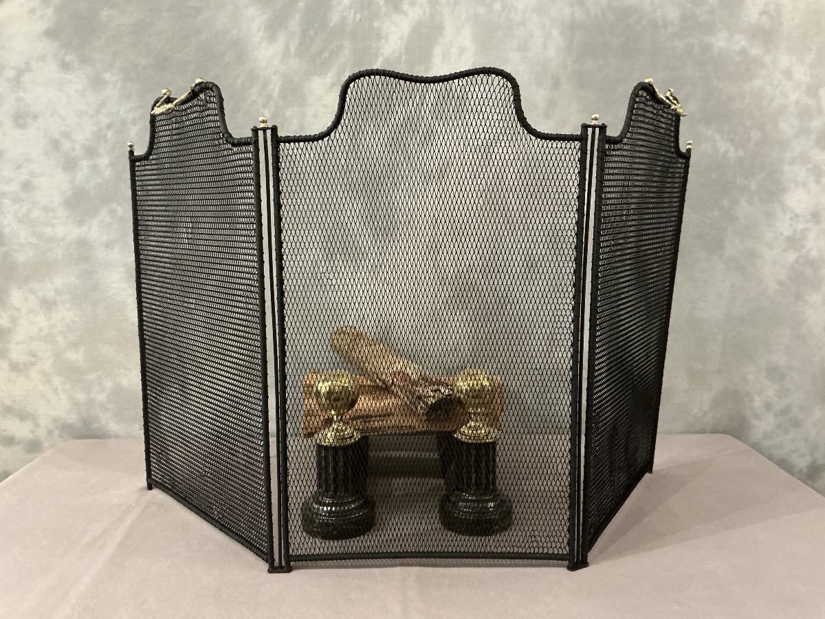 Antique Blackened Iron Fireplace Screen From The 19th Century 