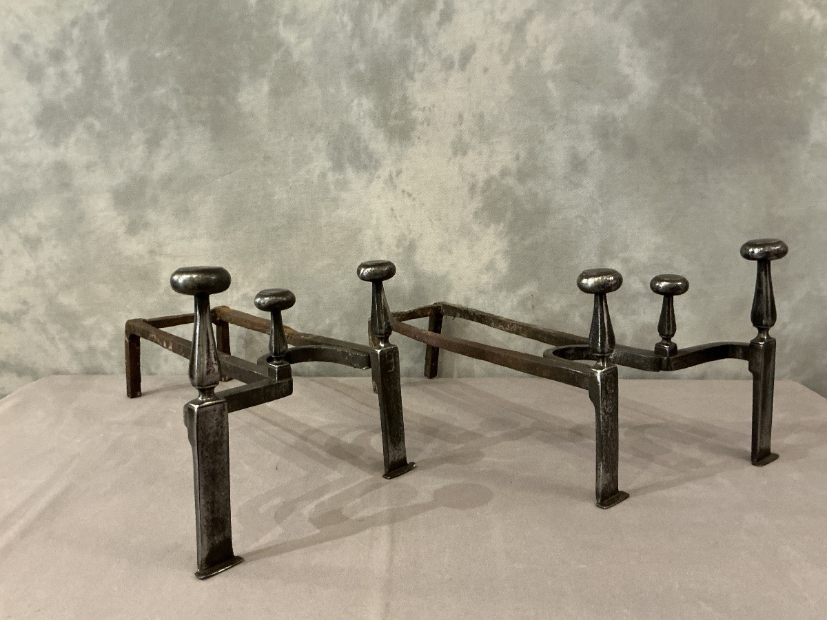 Paire de chenets anciens en fer double d’époque 18 ème -photo-4