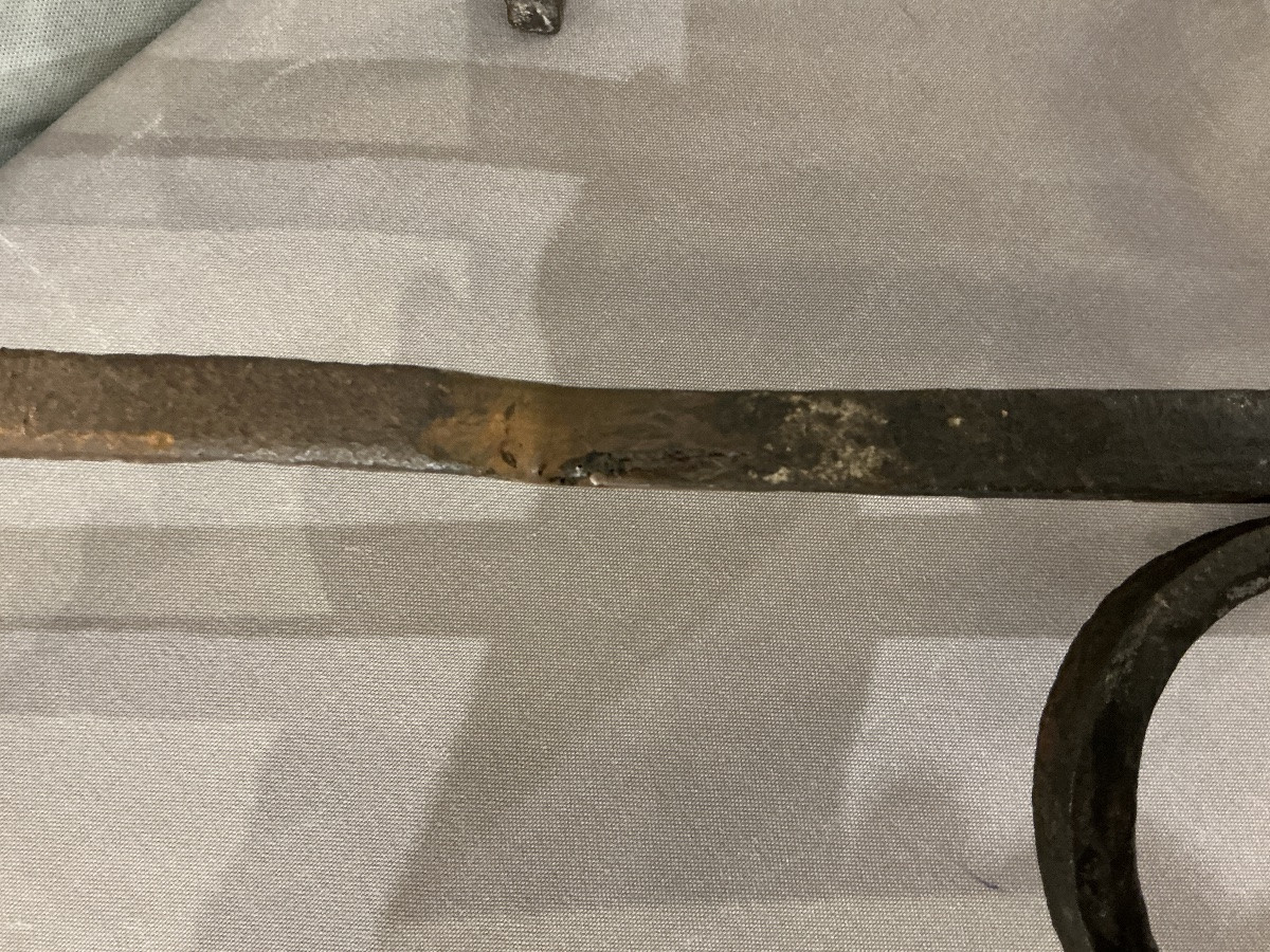 Paire de chenets anciens en fer double d’époque 18 ème -photo-1