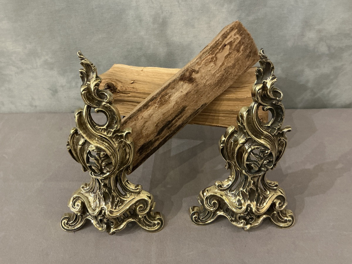 Pair Of Antique Polished Bronze Andirons In The Louis XV Style, Dating From The 19th Century -photo-3