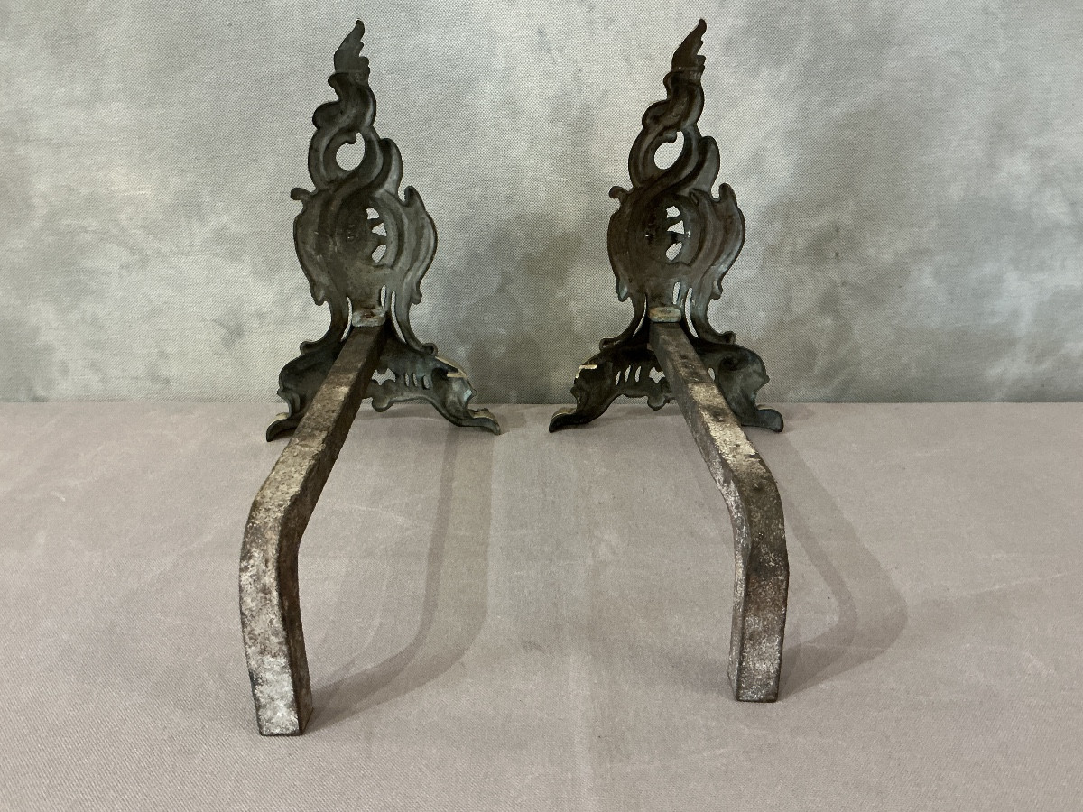 Pair Of Antique Polished Bronze Andirons In The Louis XV Style, Dating From The 19th Century -photo-1