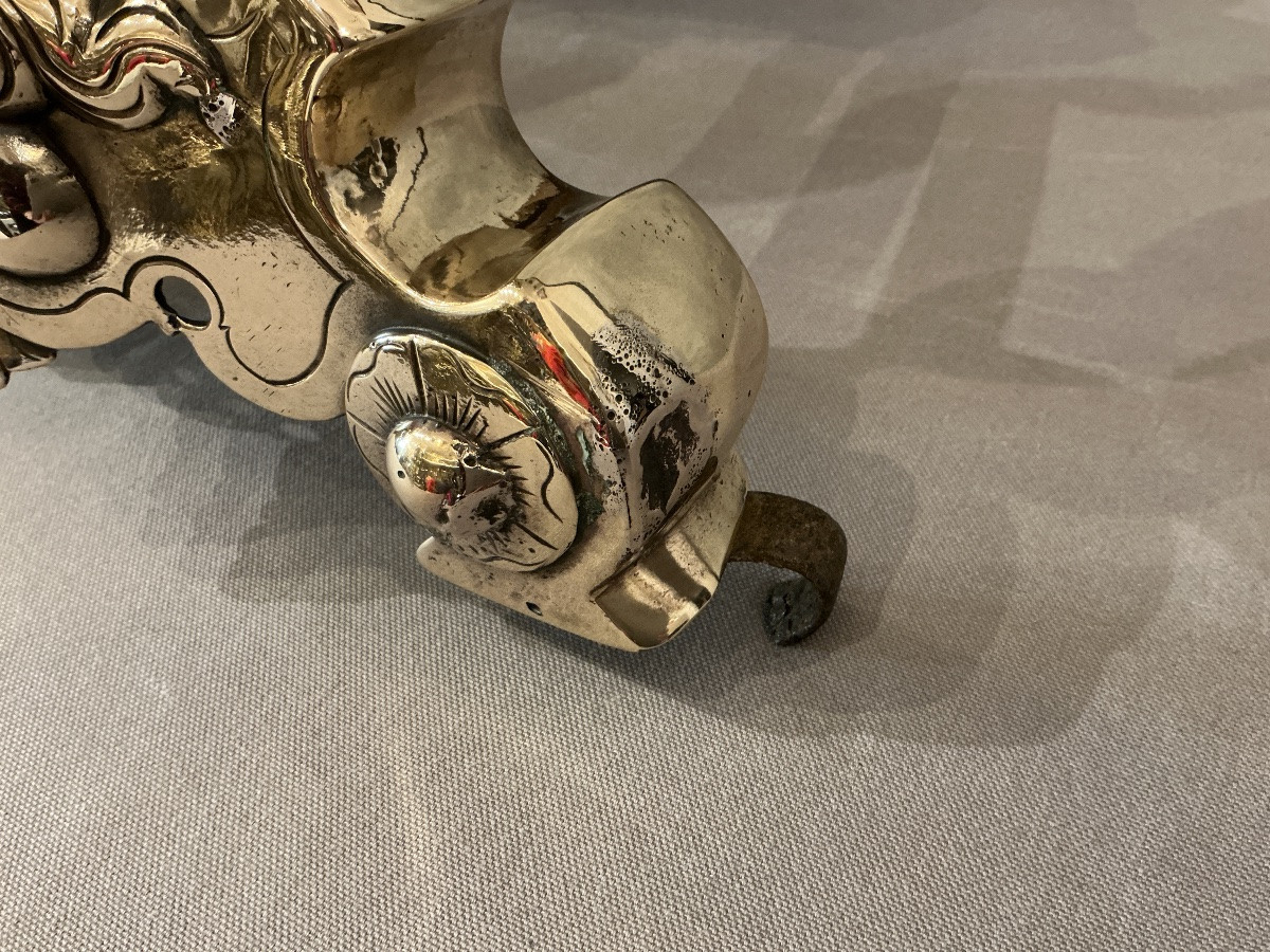 Pair Of 17th-century Brass Andirons By Marmousets -photo-3