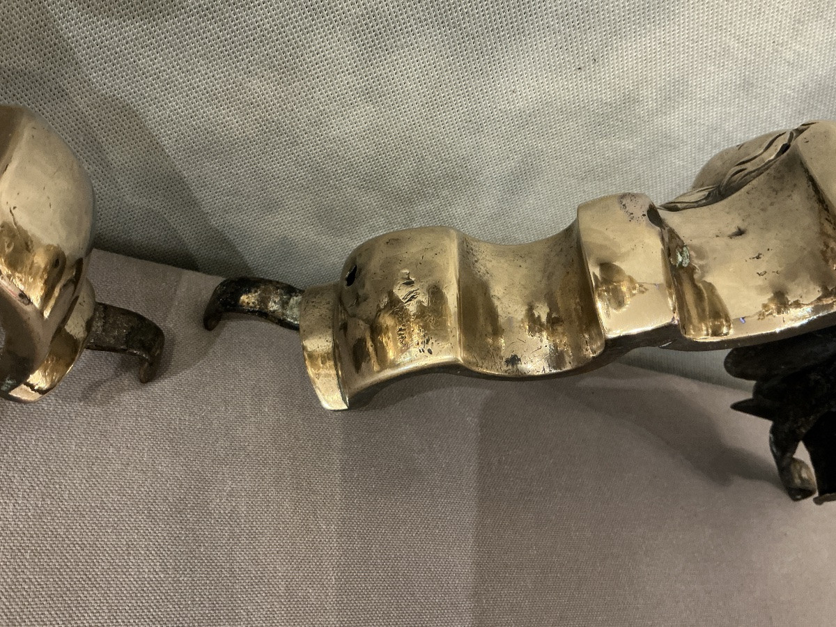 Pair Of 17th-century Brass Andirons By Marmousets -photo-6