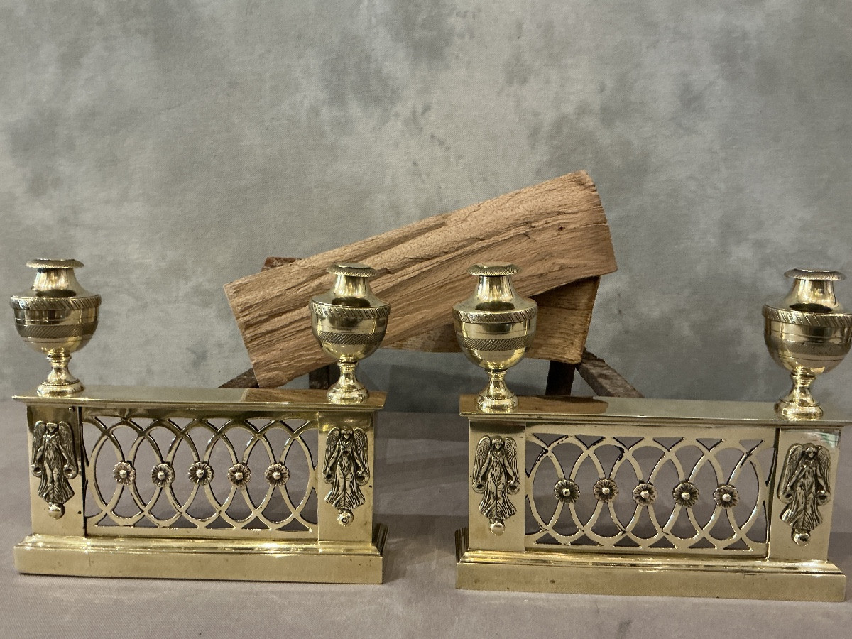Pair Of Bronze And Brass Andirons From The Early 19th Century Directoire Period -photo-3