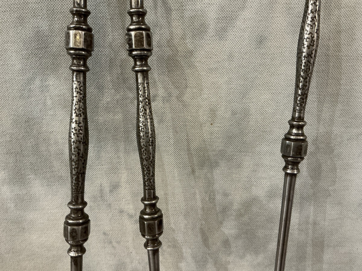 Ensemble d’une pelle et d’une pince de cheminée en fer d’époque 19 ème -photo-3