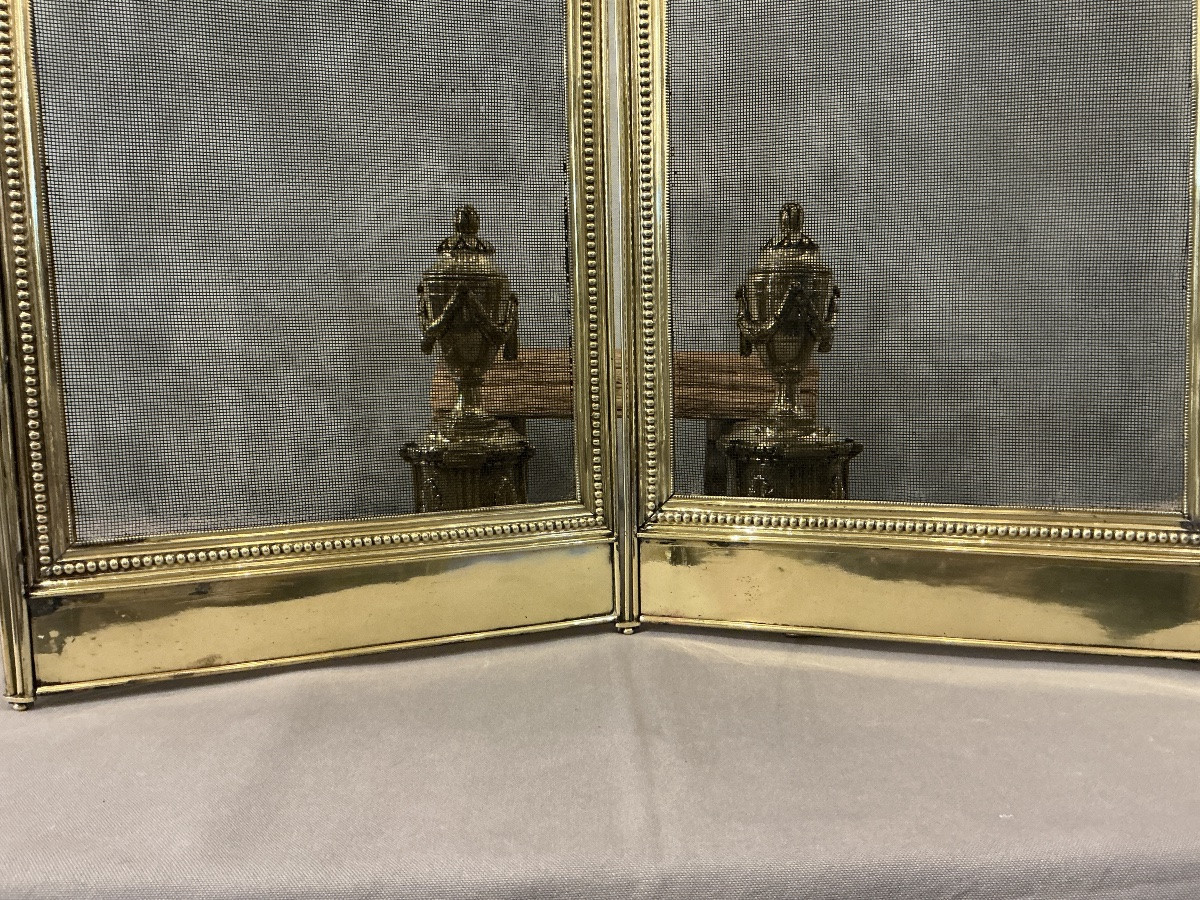 Antique Brass Fireplace Screen In The Louis XVI Style, Dating From The 19th Century -photo-2