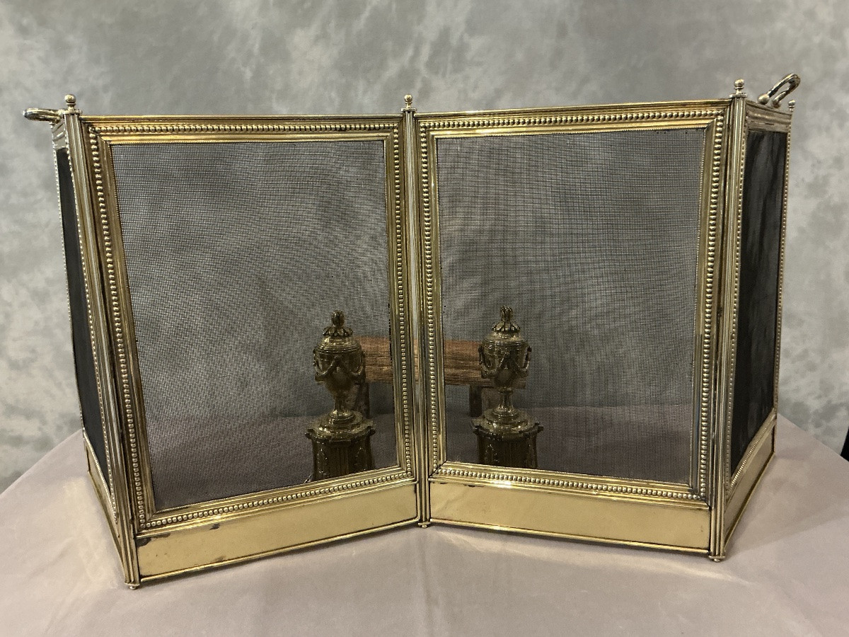 Antique Brass Fireplace Screen In The Louis XVI Style, Dating From The 19th Century -photo-3