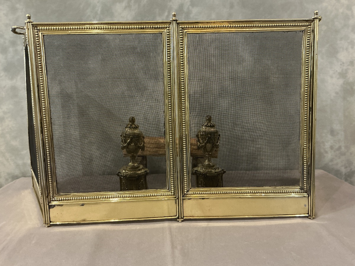 Antique Brass Fireplace Screen In The Louis XVI Style, Dating From The 19th Century -photo-4