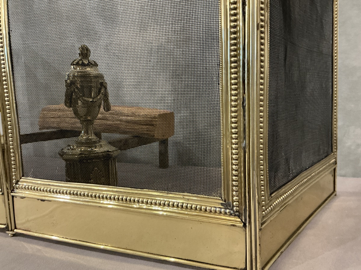 Antique Brass Fireplace Screen In The Louis XVI Style, Dating From The 19th Century -photo-4