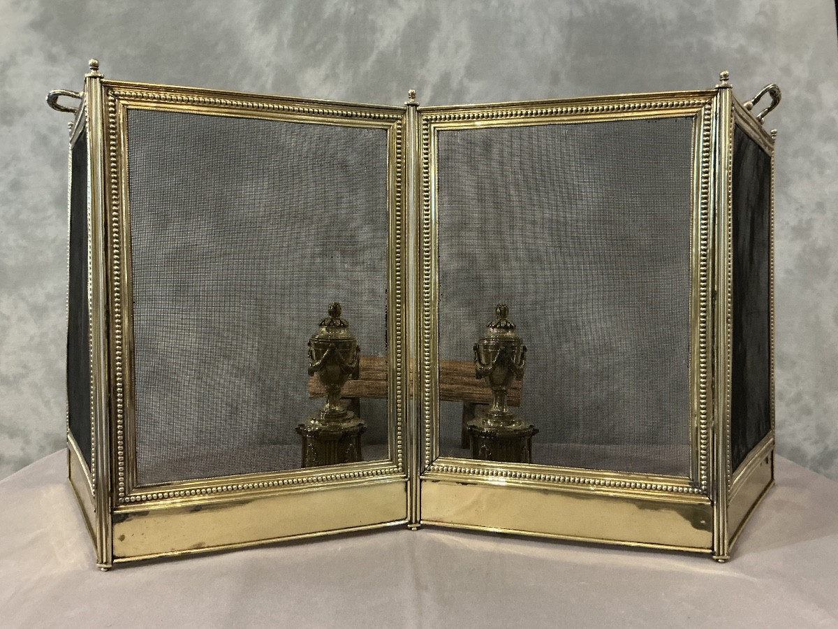 Antique Brass Fireplace Screen In The Louis XVI Style, Dating From The 19th Century 