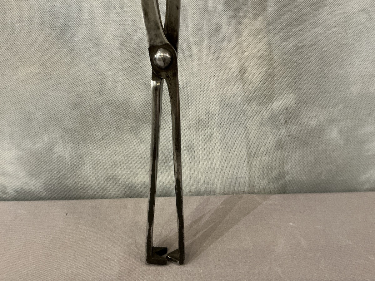 Grande pince ciseaux, pince à bras en fer forgé d’époque 18 ème -photo-2