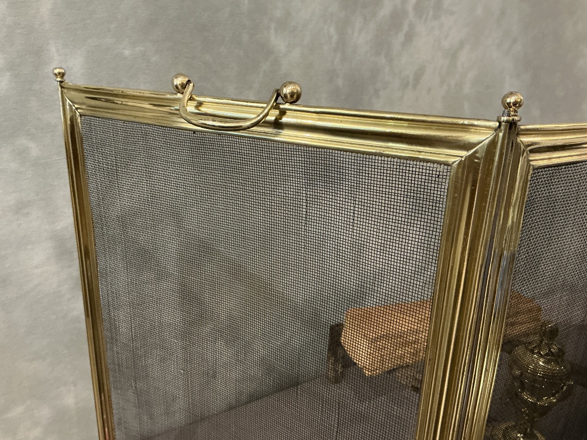 Antique Brass Fireplace Screen From The 19th Century -photo-2