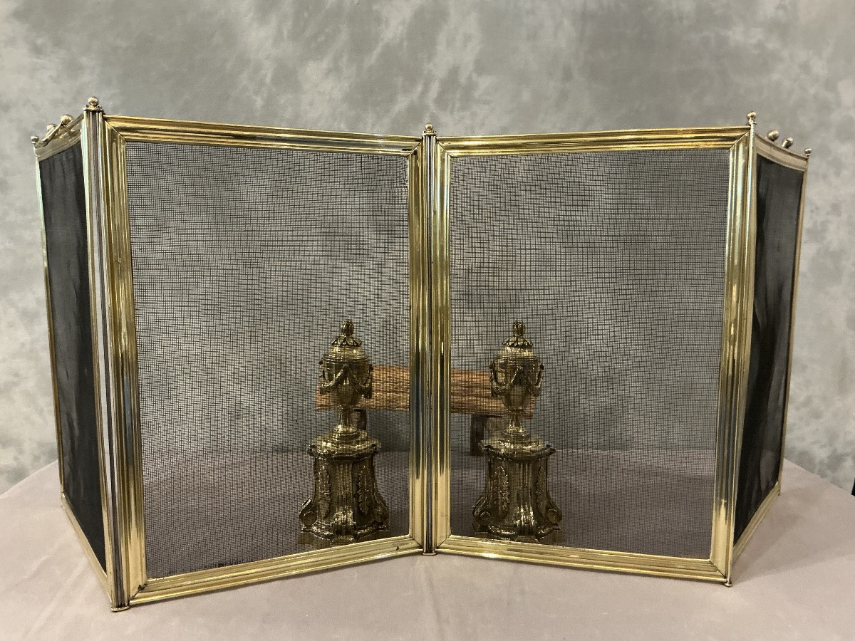 Antique Brass Fireplace Screen From The 19th Century -photo-3