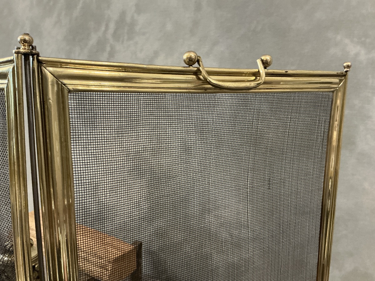 Antique Brass Fireplace Screen From The 19th Century -photo-2