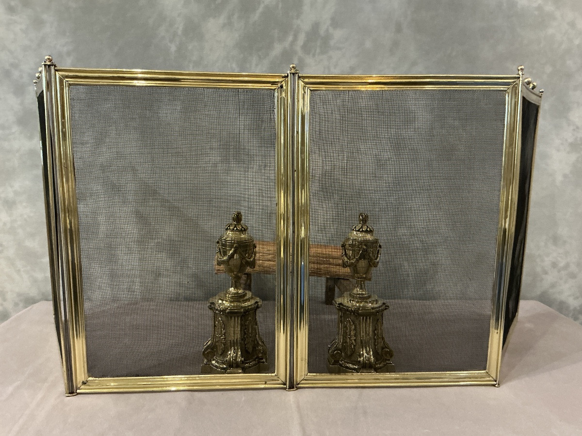 Antique Brass Fireplace Screen From The 19th Century 