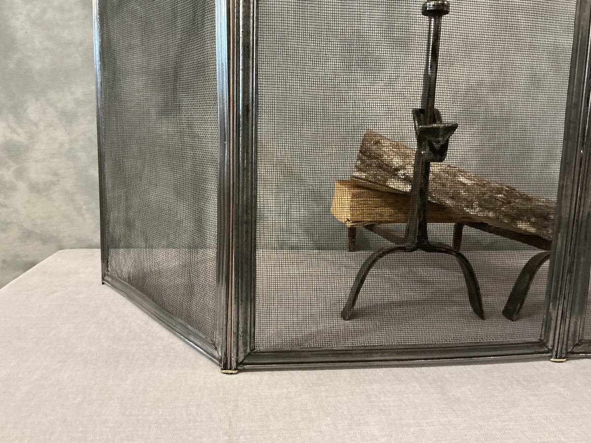 Pare feu de cheminée ancien en fer d’époque 19 ème -photo-3