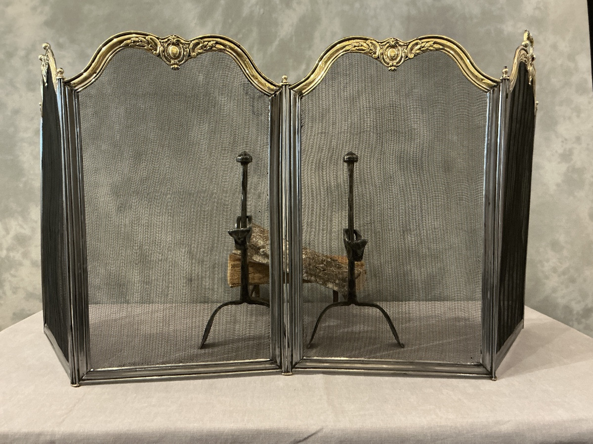Antique 19th-century Iron And Brass Fireplace Screen 