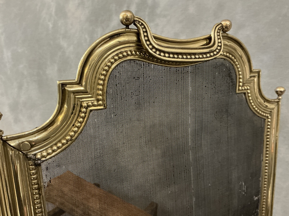 Small Antique Brass Fireplace Screen Dating From The 19th Century In The Louis XVI Style -photo-3