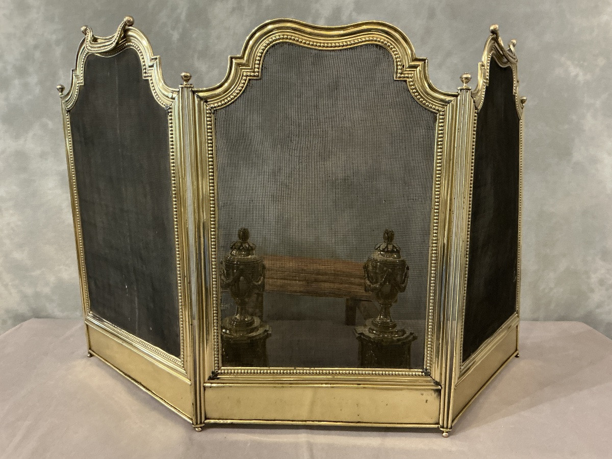 Small Antique Brass Fireplace Screen Dating From The 19th Century In The Louis XVI Style -photo-4