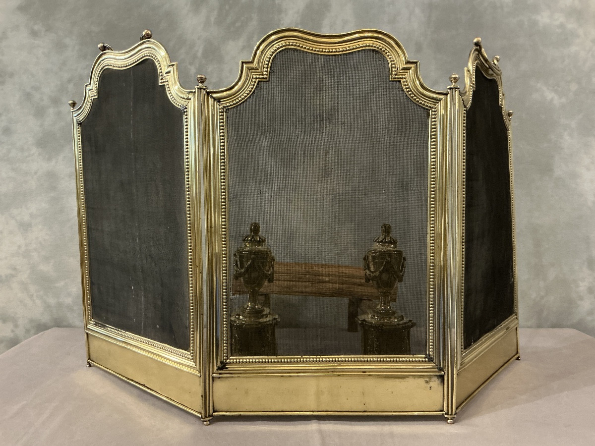 Small Antique Brass Fireplace Screen Dating From The 19th Century In The Louis XVI Style 