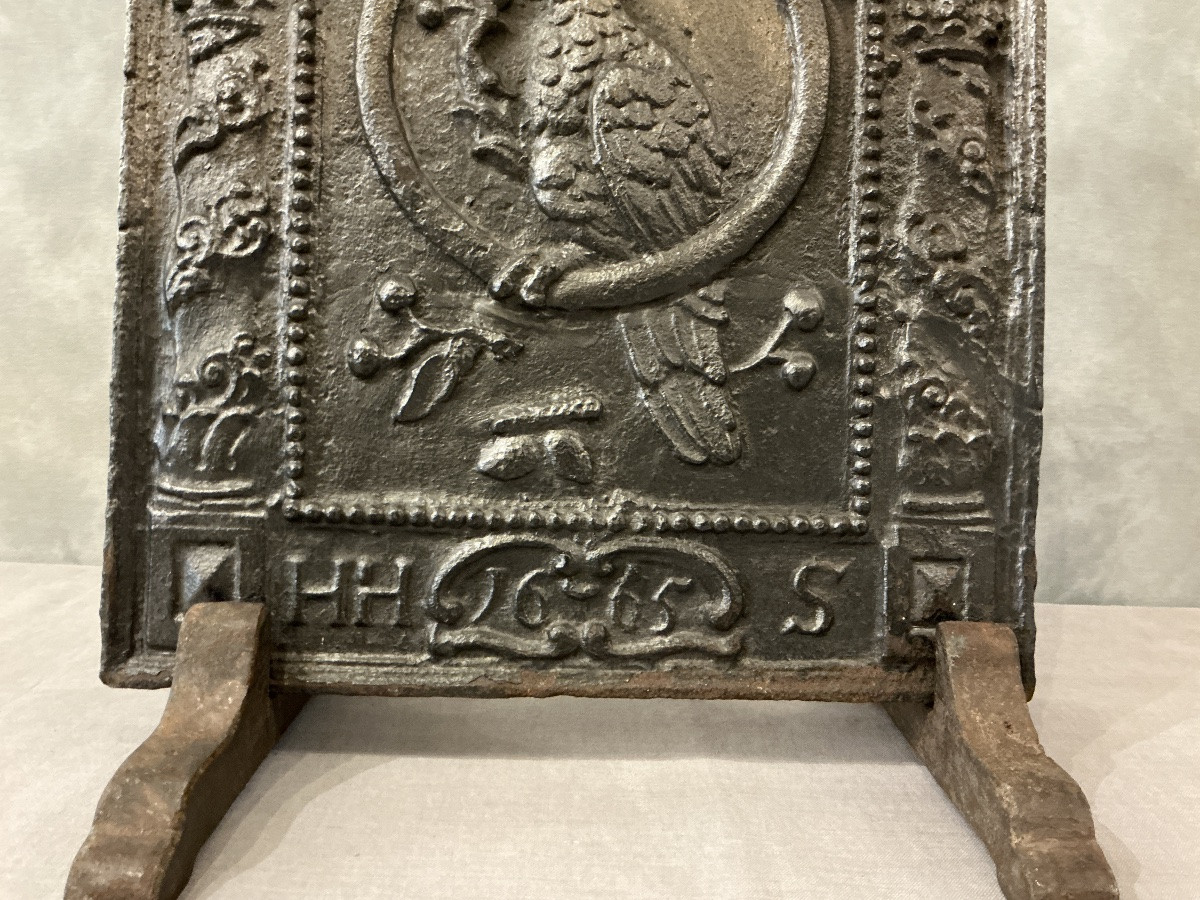 Plaque de cheminée ancienne en fonte d’époque fin 17 ème -photo-4