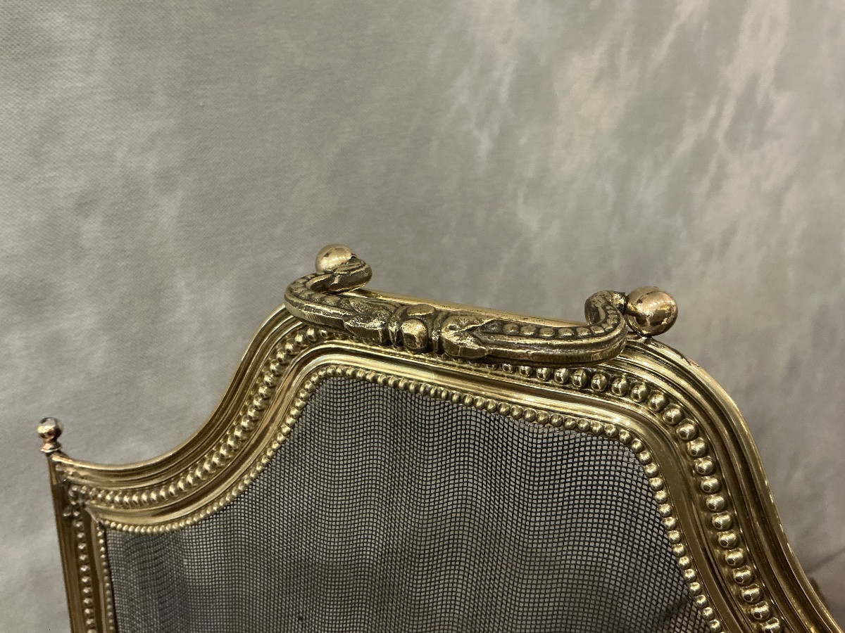 Antique 19th-century Brass Fireplace Screen In The Louis XVI Style -photo-3