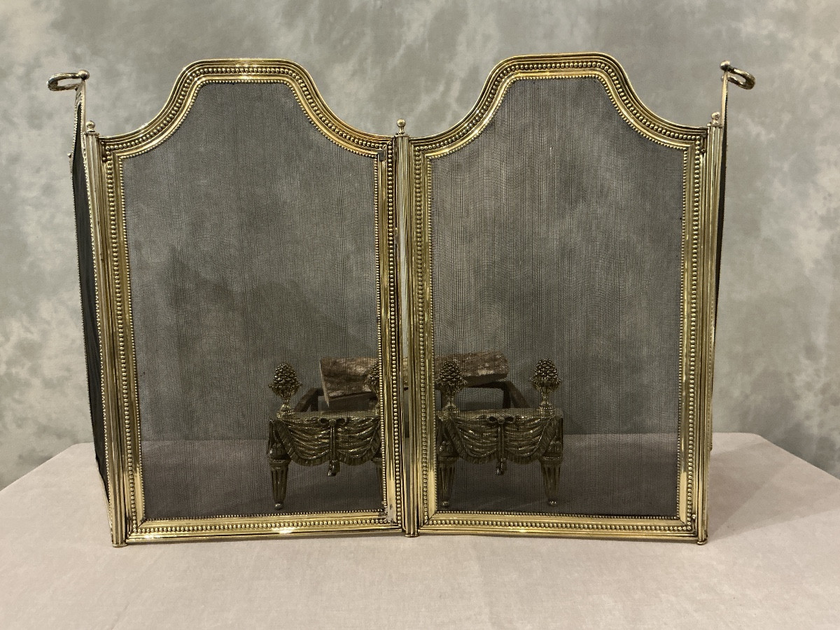Antique 19th-century Brass Fireplace Screen In The Louis XVI Style 