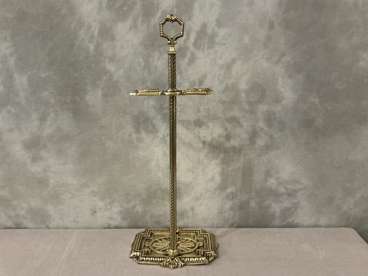Serviteur de cheminée ancien en bronze et laiton d’époque 19 ème de style Louis XVI -photo-3