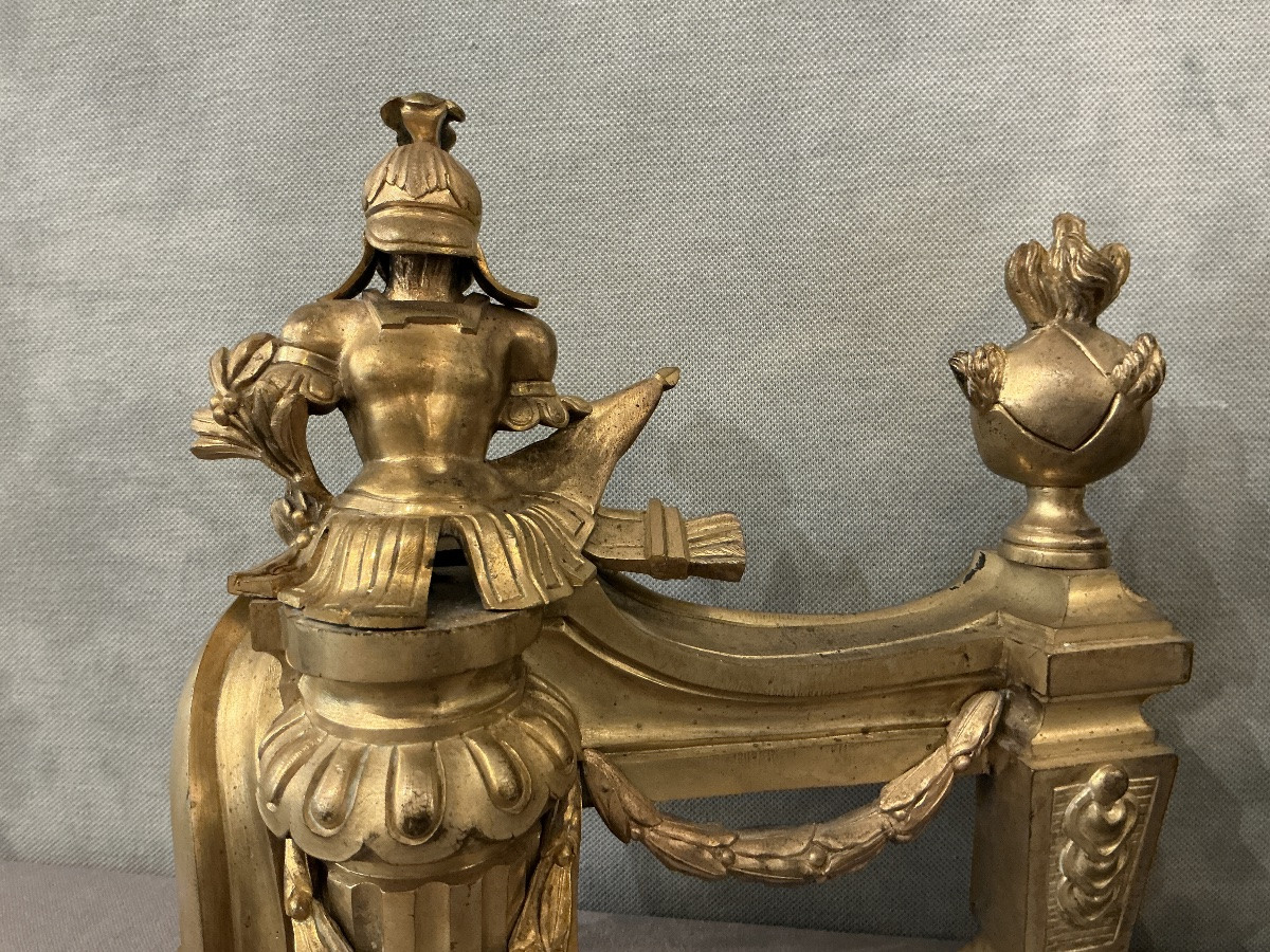 Pair Of Antique Gilt Bronze Andirons From The 18th Century -photo-2