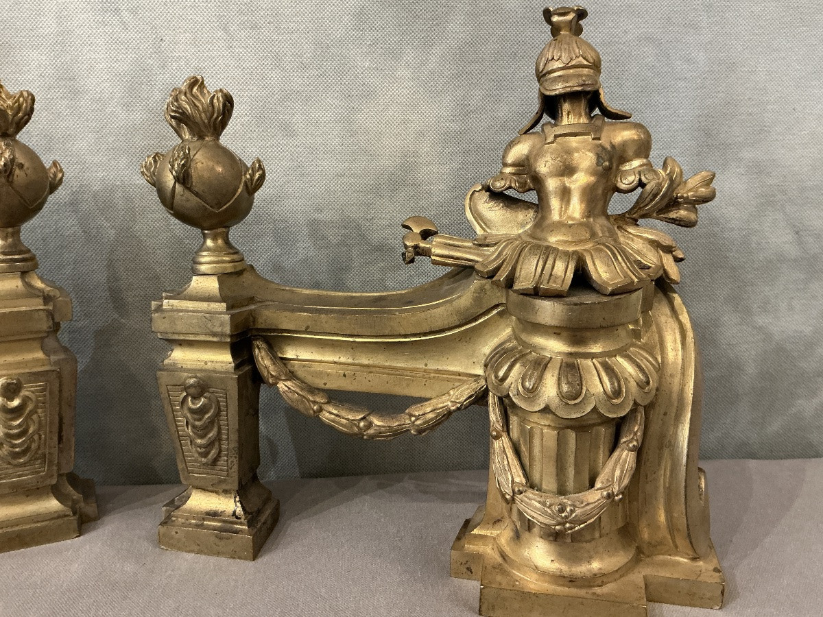 Pair Of Antique Gilt Bronze Andirons From The 18th Century -photo-3