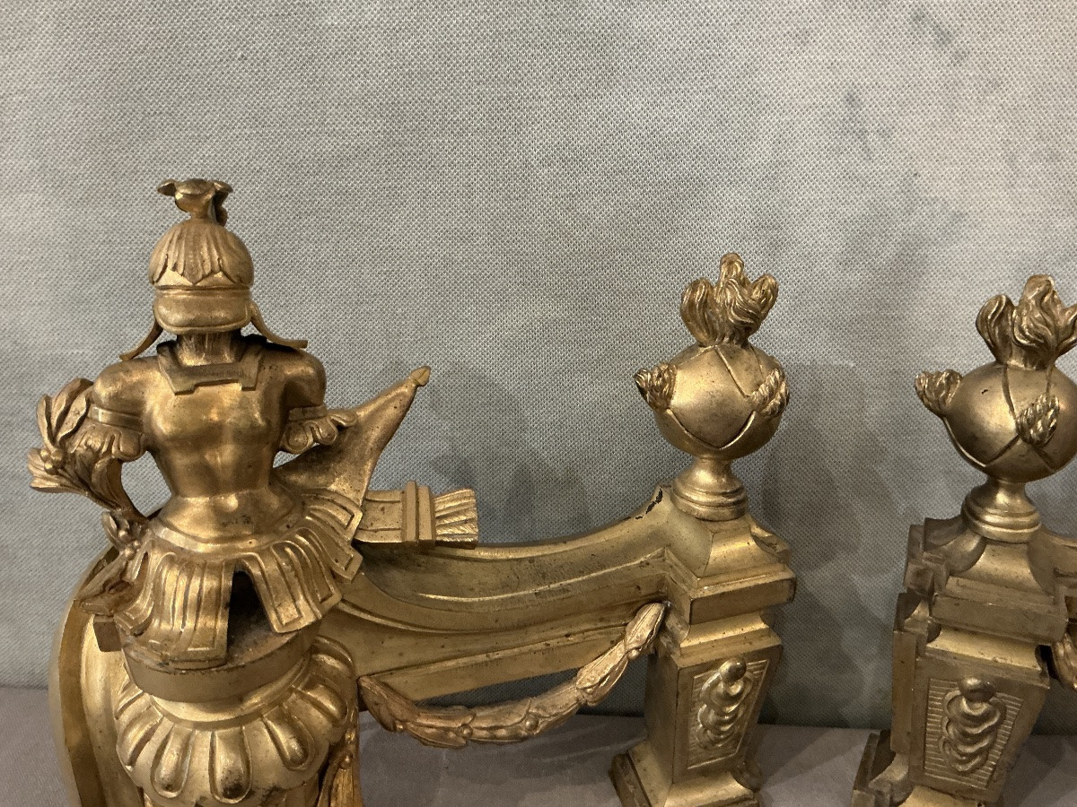 Pair Of Antique Gilt Bronze Andirons From The 18th Century -photo-4