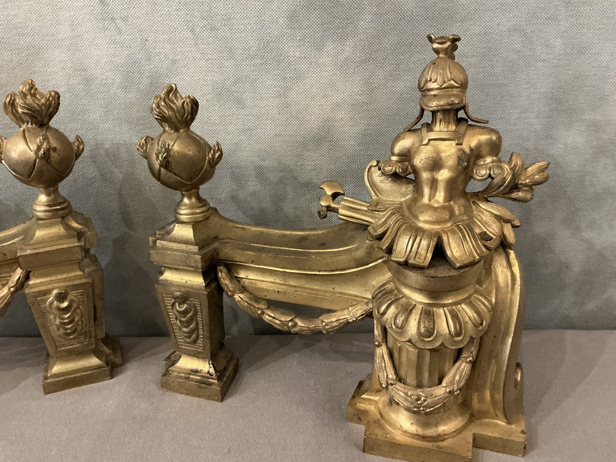 Pair Of Antique Gilt Bronze Andirons From The 18th Century -photo-1