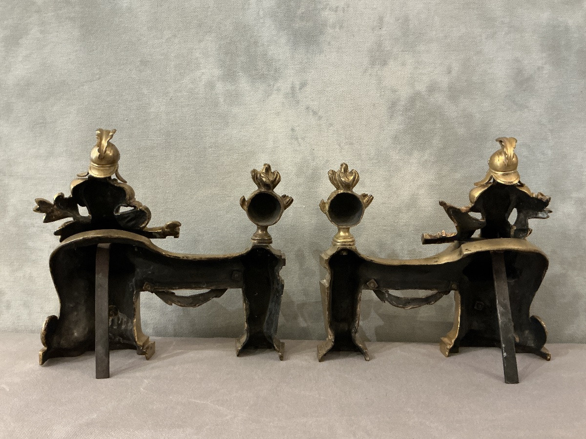 Pair Of Antique Gilt Bronze Andirons From The 18th Century -photo-4