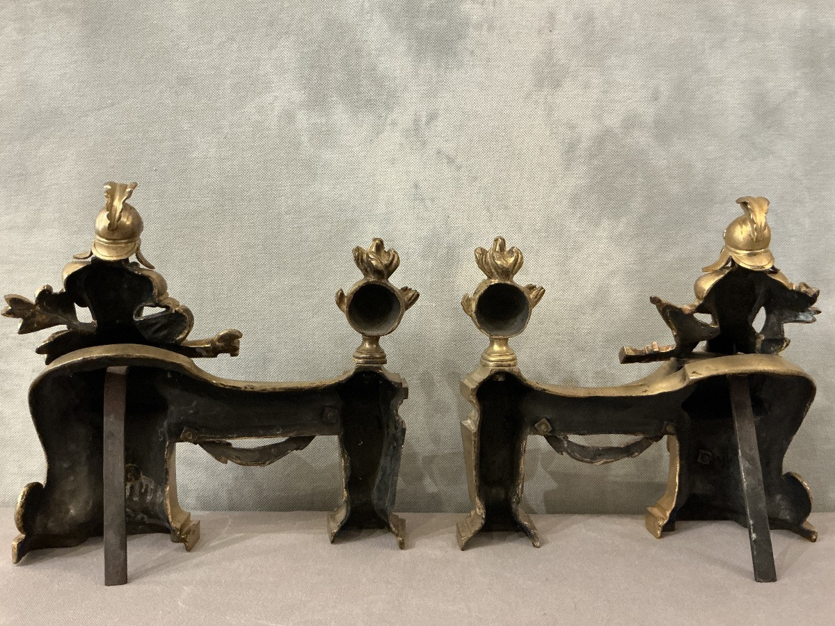 Pair Of Antique Gilt Bronze Andirons From The 18th Century -photo-5
