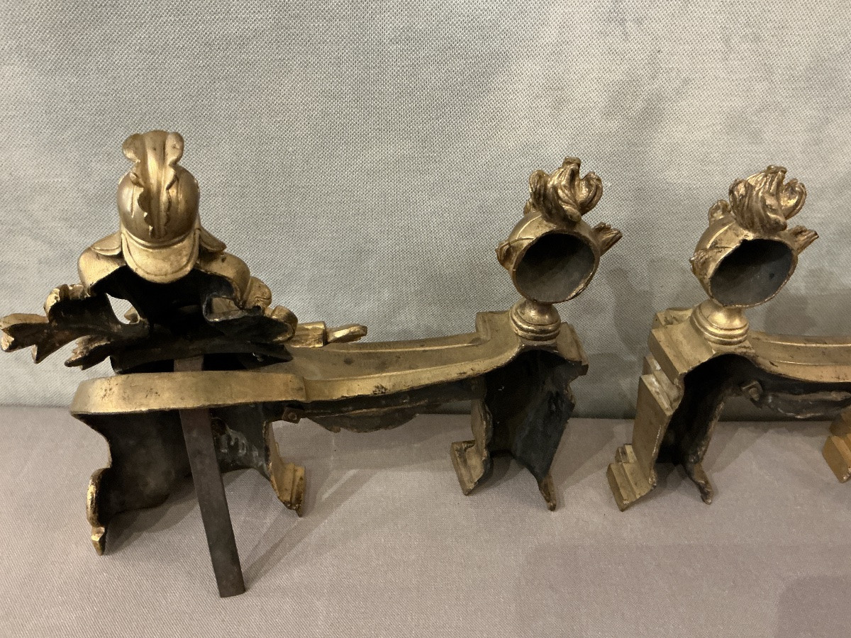 Pair Of Antique Gilt Bronze Andirons From The 18th Century -photo-6