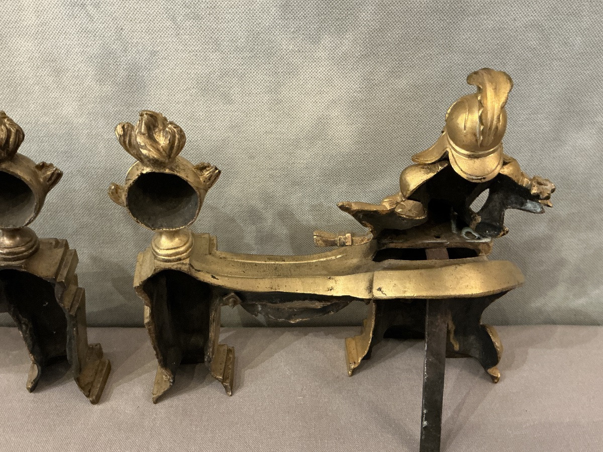 Pair Of Antique Gilt Bronze Andirons From The 18th Century -photo-7