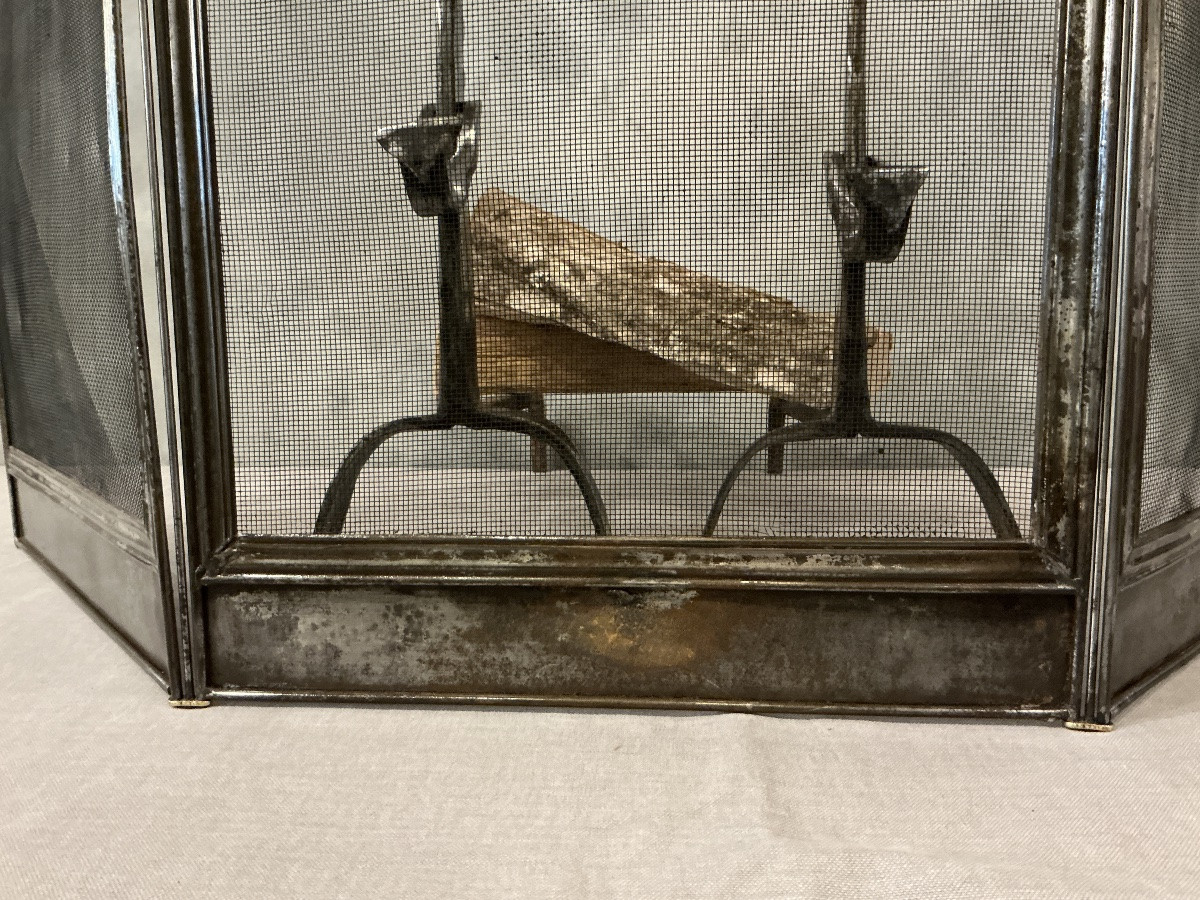 Petit pare feu de cheminée ancien en fer d’époque 19 ème -photo-4