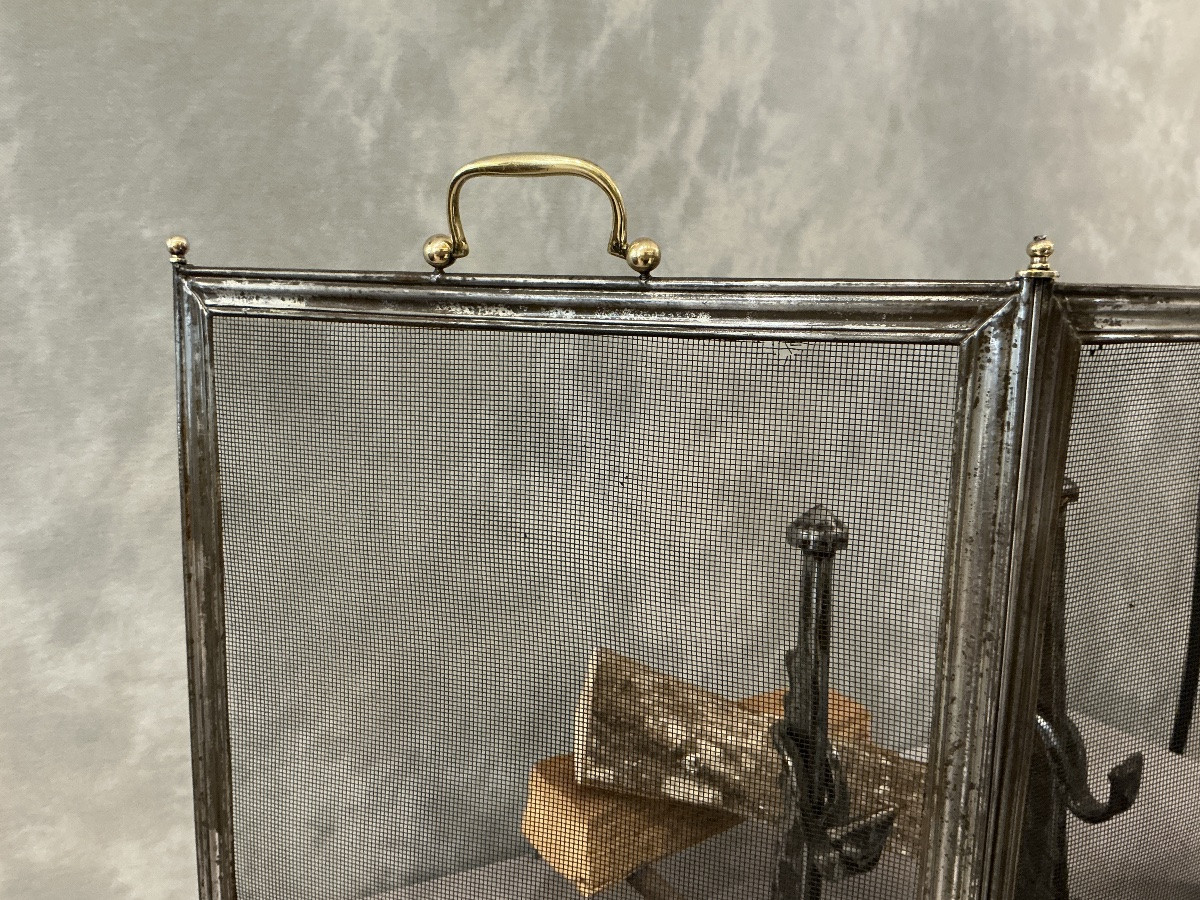 Petit pare feu de cheminée ancien en fer d’époque 19 ème -photo-2