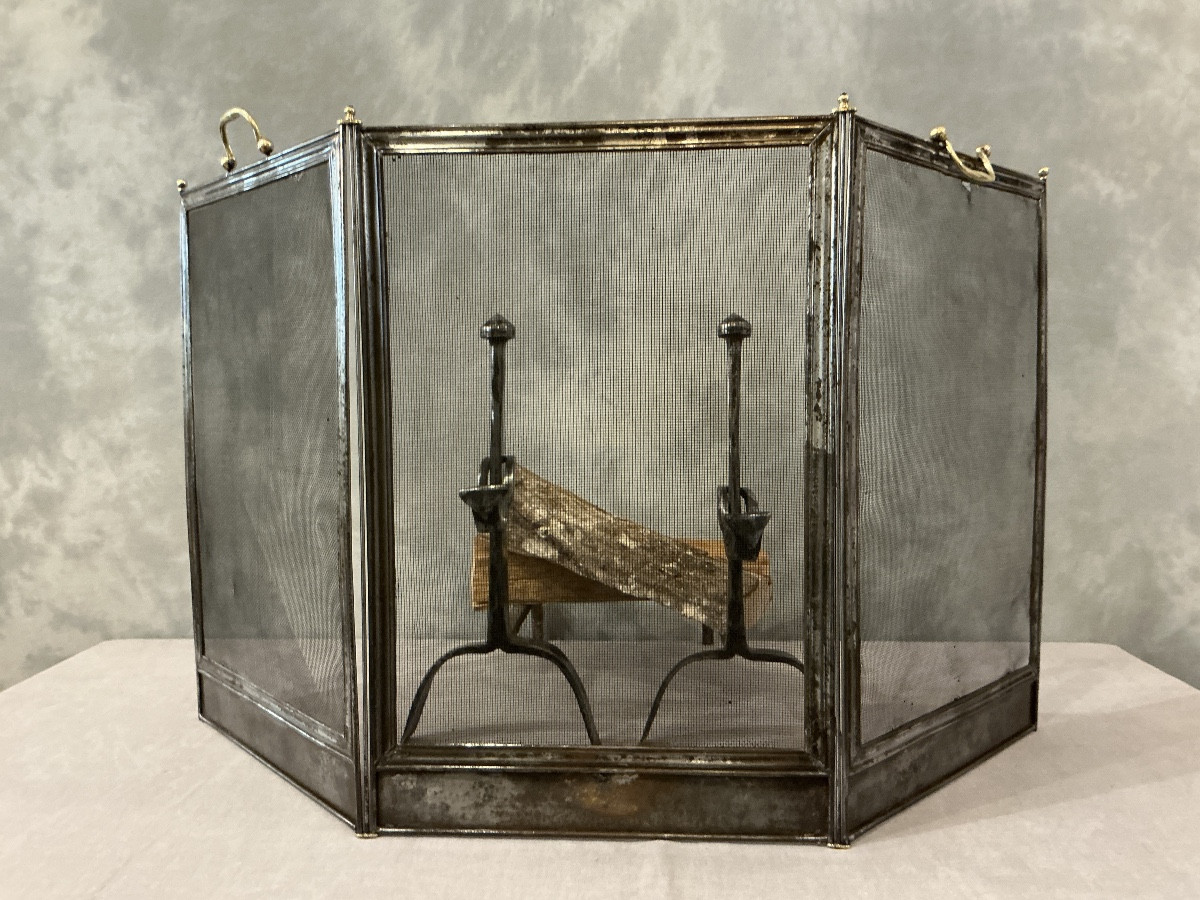 Petit pare feu de cheminée ancien en fer d’époque 19 ème 