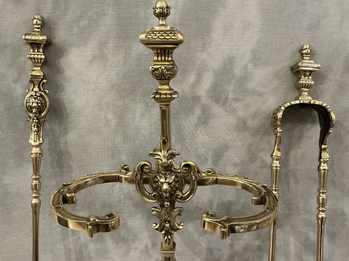 Complete Antique Bronze Fireplace Set From The 19th Century -photo-2
