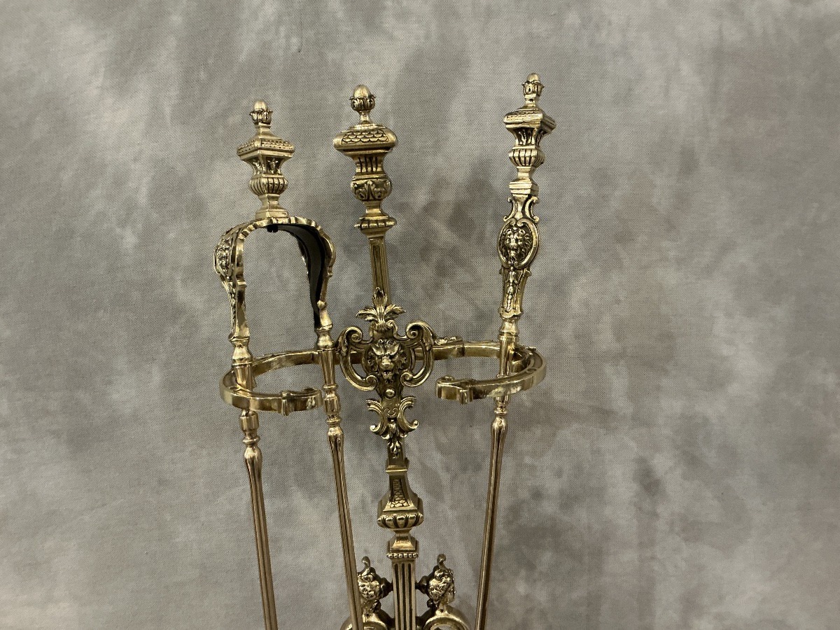 Complete Antique Bronze Fireplace Set From The 19th Century -photo-3