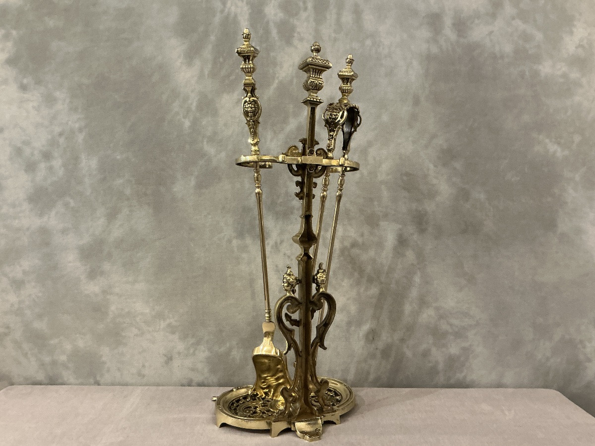 Complete Antique Bronze Fireplace Set From The 19th Century -photo-4