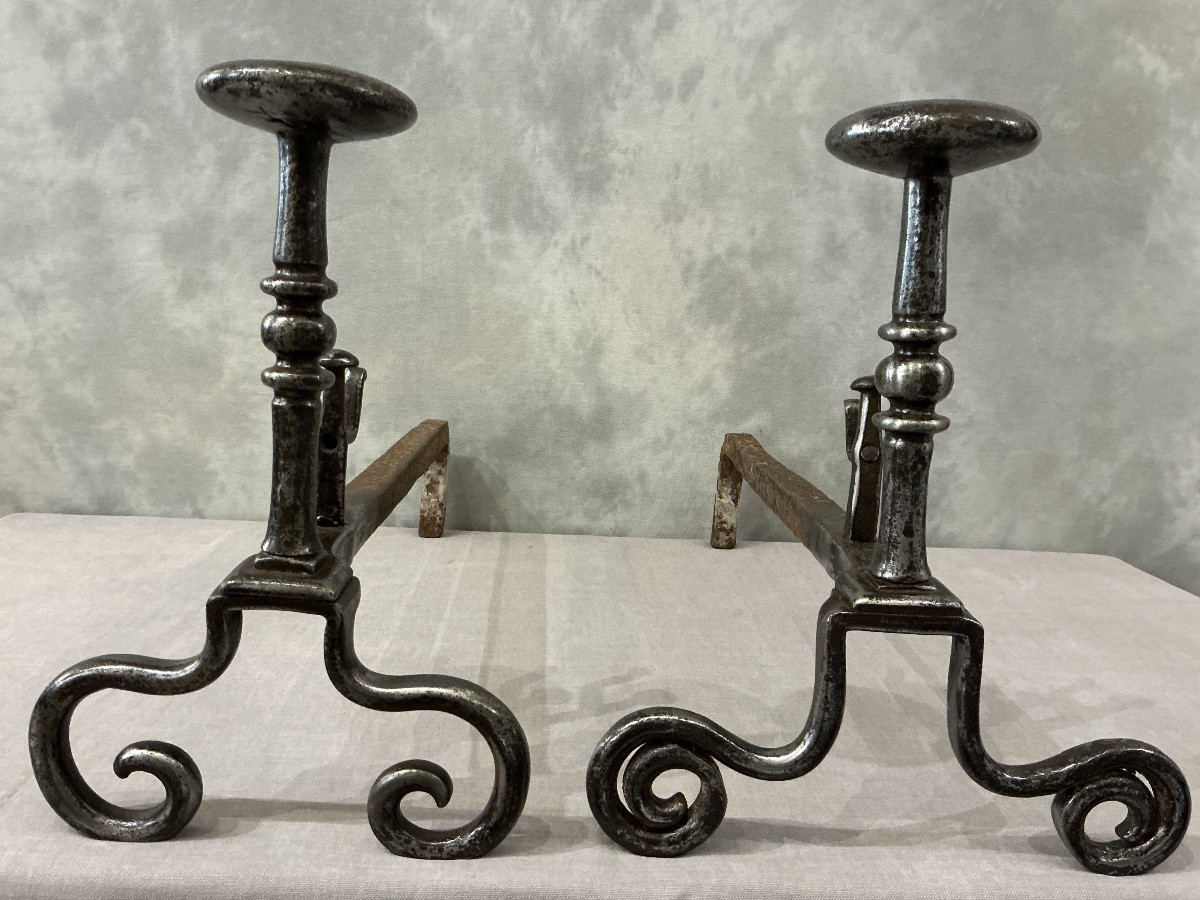  Antique Wrought Iron Andirons From The 18th Century -photo-2