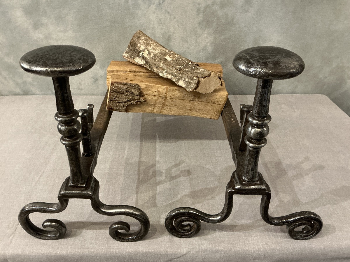  Antique Wrought Iron Andirons From The 18th Century -photo-3