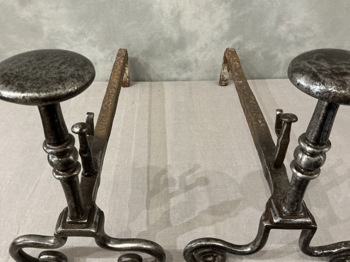  Antique Wrought Iron Andirons From The 18th Century -photo-4