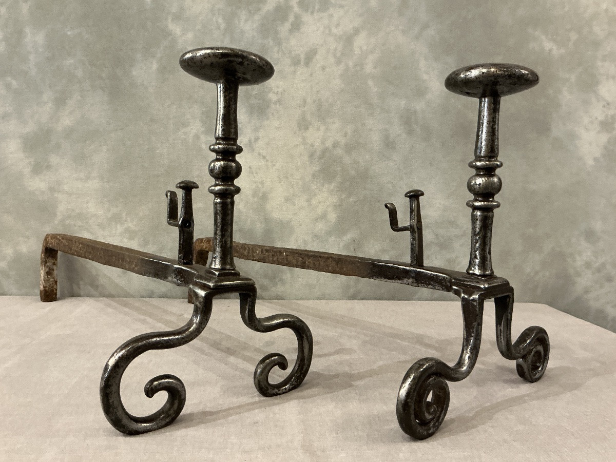  Antique Wrought Iron Andirons From The 18th Century -photo-1