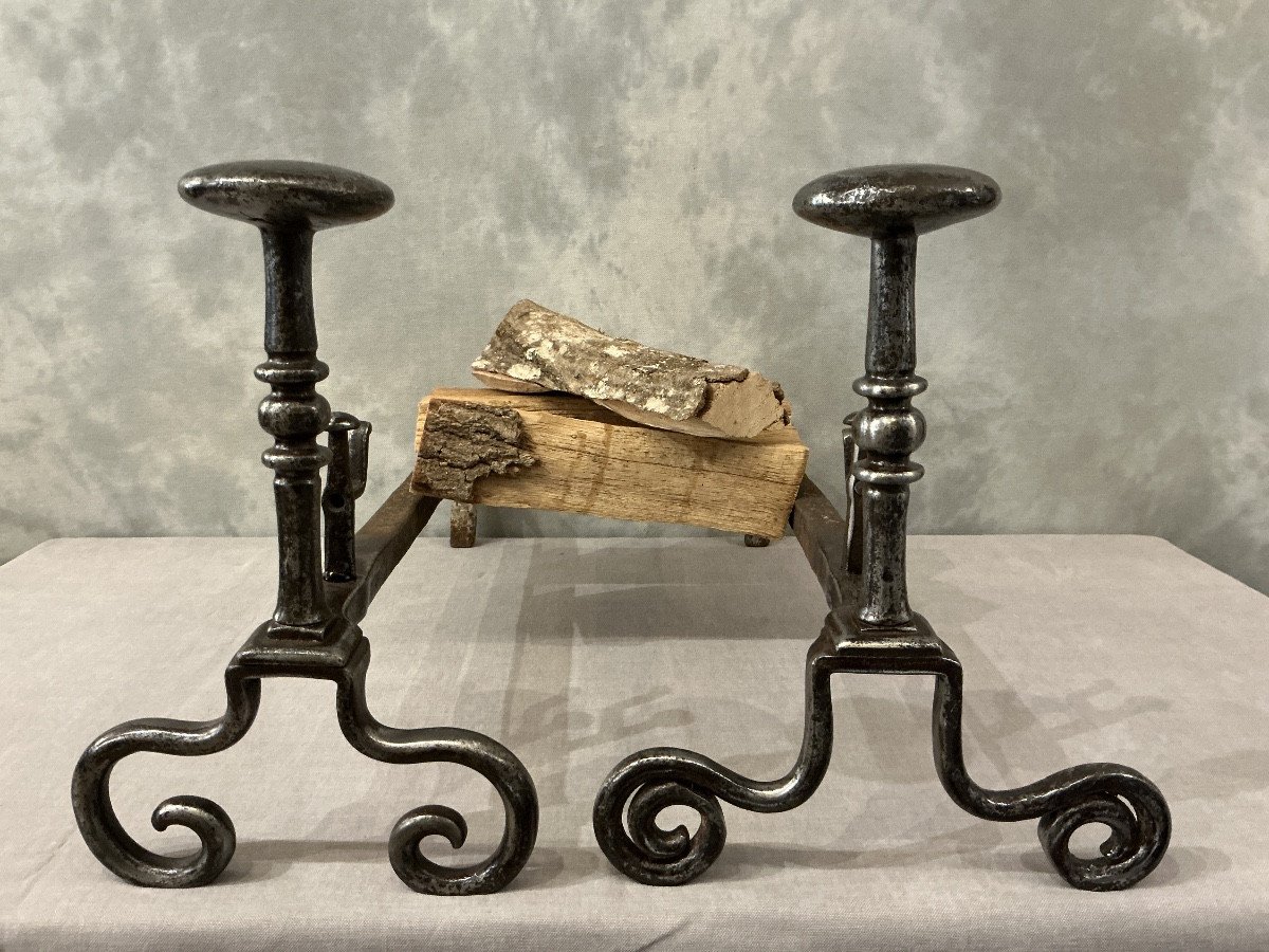 Antique Wrought Iron Andirons From The 18th Century 