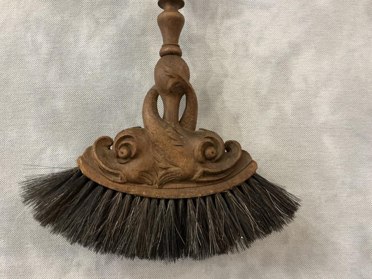 Balayette de cheminée ancienne en chêne sculpté d’époque  19 ème -photo-2